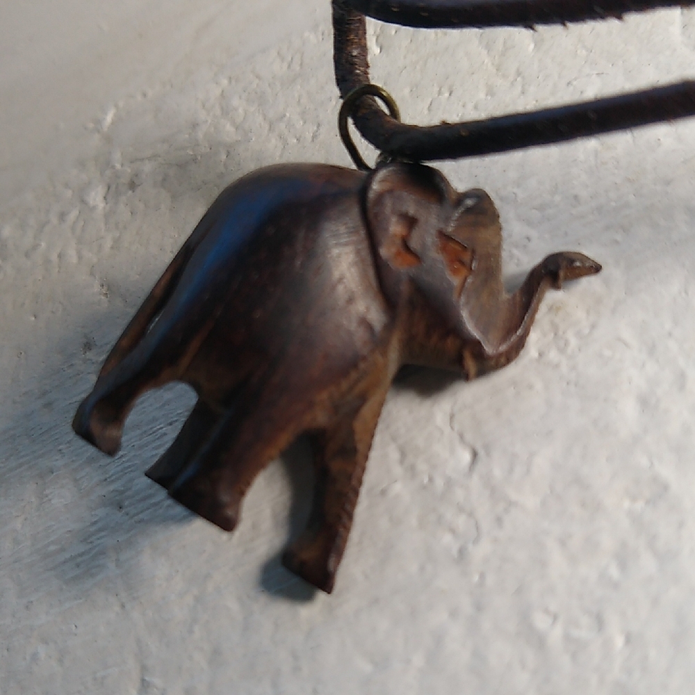 Handcarved Wooden Elephant Pendant Necklace